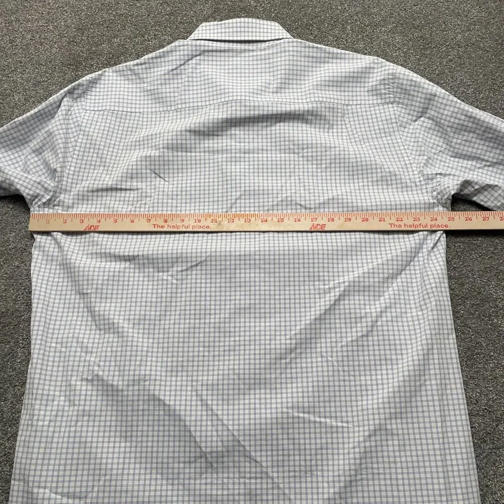 David Donahue Shirt Adult 17 34/35 White Blue Plaid Dress Workwear Cotton Mens - Picture 4 of 8